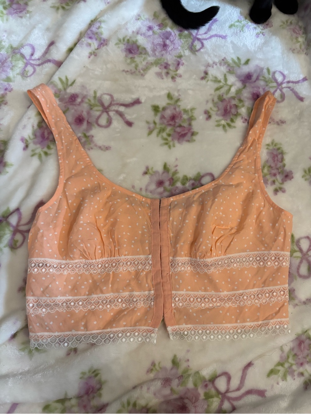 Forever 21 Peach Polka Dot Lace Crop Tank Top